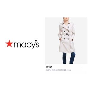 DKNY Ruffle Trim Double-Breasted Trench Coat, XL